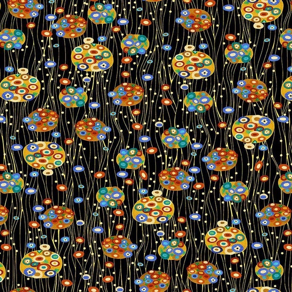 Cleo The Multiverse Bejeweled Abstract Floating Circles in Black by Chong-A Hwang Timeless Treasures 44” Cotton fabric  TT-CLEO-CM1882-Black