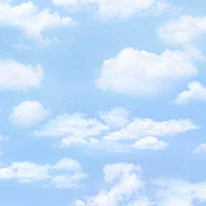 Clouds Larger Billowy Light Blue Sky Landscape Medley by Elizabeth's Studio 44 inches wide 100% Cotton Fabric ES-369-Light Blue