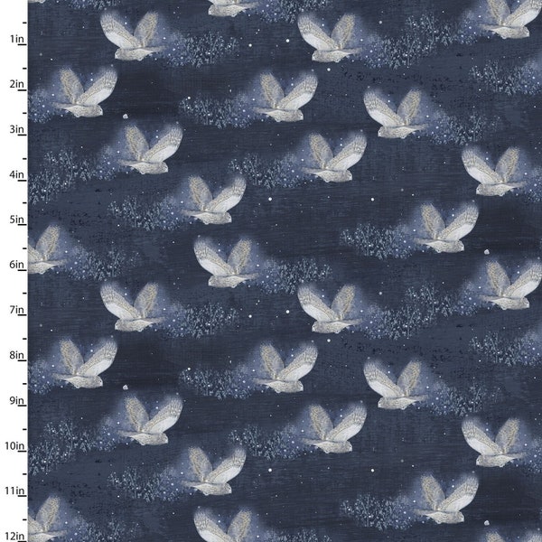 The Secret Garden Owl Escape in Navy Blue by Lucy Grossmith for 3 Wishes Fabrics 44 inches wide 100% Cotton Quilting Fabric 3W-21647-NVY