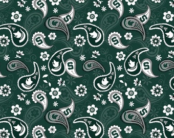 Michigan State University Spartans NCAA College Limited Paisley Design 43 inches wide 100% Cotton Quilting Fabric MIST-1200