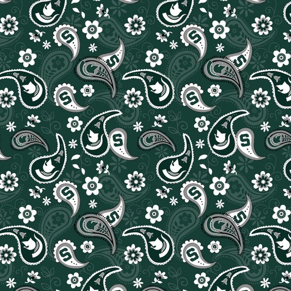 Michigan State University Spartans NCAA College Limited Paisley Design 43 inches wide 100% Cotton Quilting Fabric MIST-1200