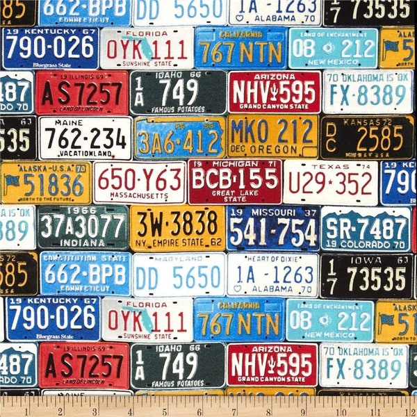 License Plates USA Road Collection by Timeless Treasures 44 inches wide 100% Cotton Fabric TT-C2450 Road