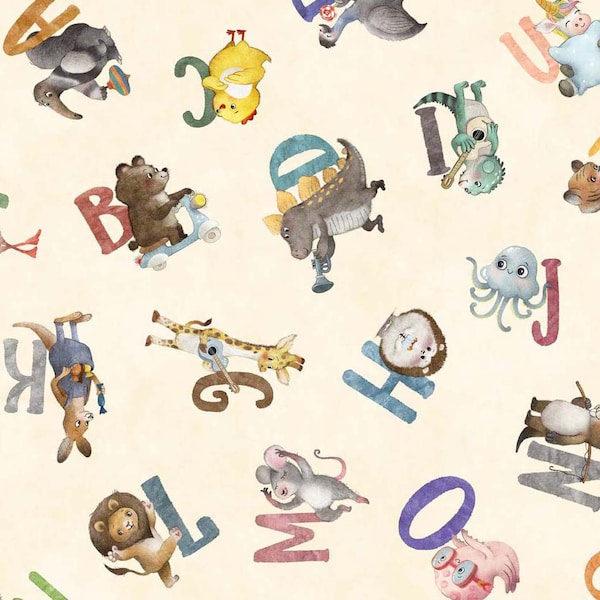 Animal Alphabet Animal Letter & Toss in Cream by Morris Creative Group for Quilting Treasures 44 inches wide 100% Cotton Fabric QT-29841-E