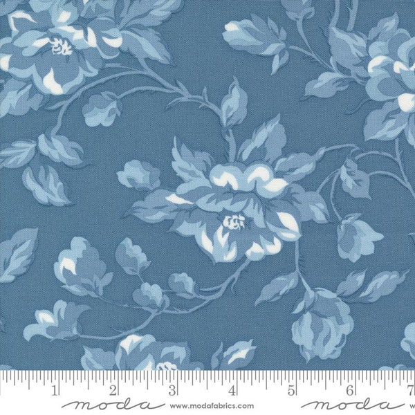 Shoreline Wide Backing Cottage Large Floral in Medium Blue by Camille Roskelley for Moda Fabrics 108 in Cotton Quilting Fabric MD-108013-23
