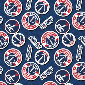 Washington Wizards NBA 2023 Sticker Toss in Navy by Camelot Fabrics 44 inches wide 100% Cotton Quilting Fabric NBA-83WAS203-02
