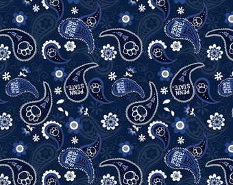 Penn State University Nittany Lions NCAA PENN College Paisley Bandana design 43 inches wide 100% Cotton Quilting Fabric PS-1200