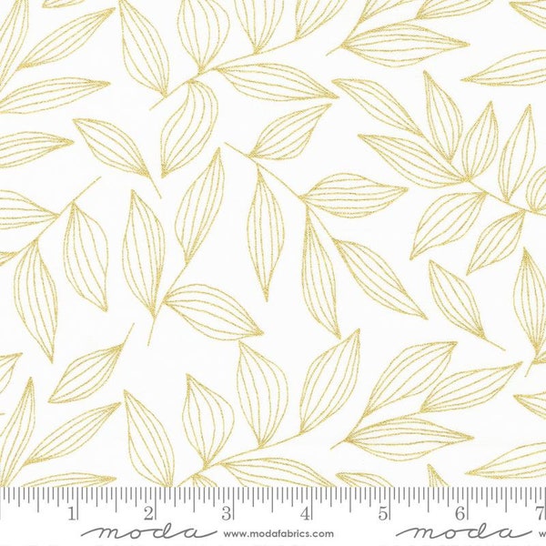 Gilded Leaves Blenders Leaf in Paper White Gold Metallic by Alli K Design for Moda 44 inches wide 100% Cotton Quilting Fabric MD-11532-15M