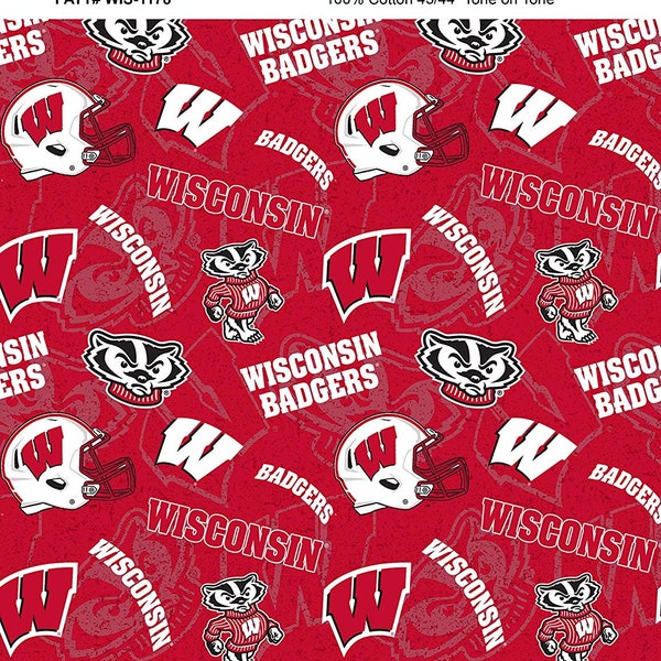 Wisconsin Badgers NCAA College Tone on Tone Design 43 inches wide 100% Cotton Fabric WIS-1178