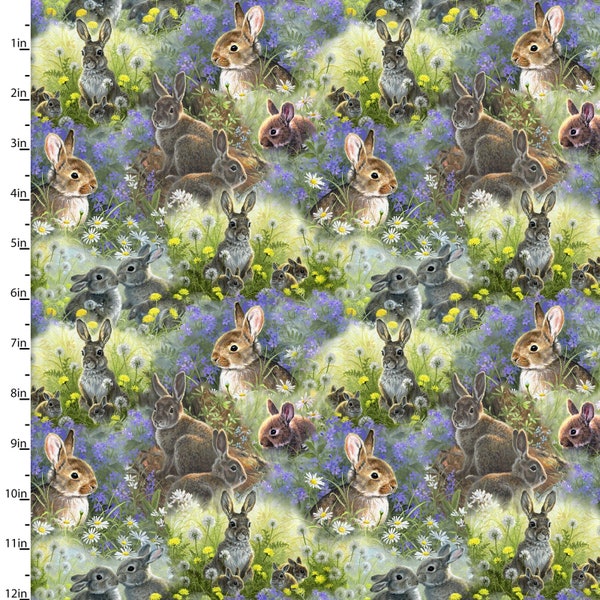 New Beginnings Spring Bunnies in Multi by Abraham Hunter for 3 Wishes Fabrics 44 inches wide 100% Cotton Quilting Fabric 3W-21496-MLT