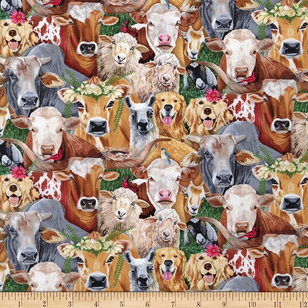 Happy Farm Animals Packed by Elizabeth's Studio 44 inches wide 100% Cotton Quilting Fabric ES-28001 Multi