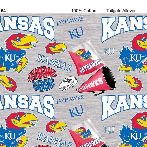 Kansas Jayhawks NCAA College KU Collegiate Mascot Allover Heather Print in Gray design Design 43-44 inches wide 100% Cotton Fabric KS-1164