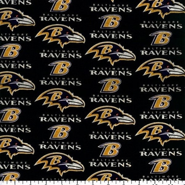 Baltimore Ravens NFL Black Purple and Gold 58-60 inches wide 100% Cotton Fabric NFL-6041D