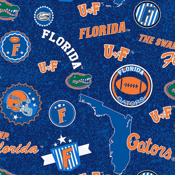 Florida Gators NCAA College Home State Logo Allover Design 43 inches wide 100% Cotton Quilting Fabric FL-1208