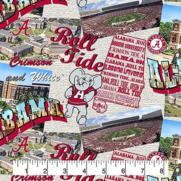 Alabama Crimson Tide NCAA Bama Scenic Map Design 43 inches wide 100% Cotton Quilting Fabric AL-1212