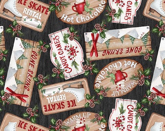 Making Spirits Bright Christmas Signs in Black by Emma Leach for Blank Quilting 44 inches wide 100% Cotton Quilting Fabric BQ 2290-99