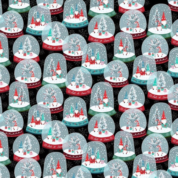 Gnome pour Noël Boule à neige Gnome en Multi par Timeless Treasures 44 pouces de large Tissu matelassé 100% coton TT-HOLIDAY-CD2030-Multi