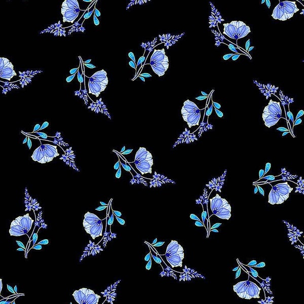 Royal Plume Tossed Metallic Small Floral in Black by Chong A-Hwang for Timeless Treasures 44" 100% Cotton Fabric TT-CM1568-BLACK