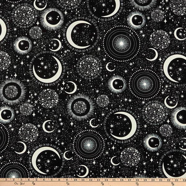 Moon & Stars Black Glow In The Dark Science Space by Timeless Treasures 44 inches wide 100% Cotton Quilting Fabric TT-CG7431-Black