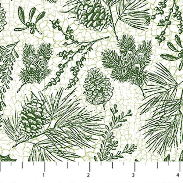 Alpine Winter Alpine Pine Sprig Toile in Green by Deborah Edwards for Northcott Fabrics 43 in wide 100% Cotton Quilting Fabric NC 24342-72