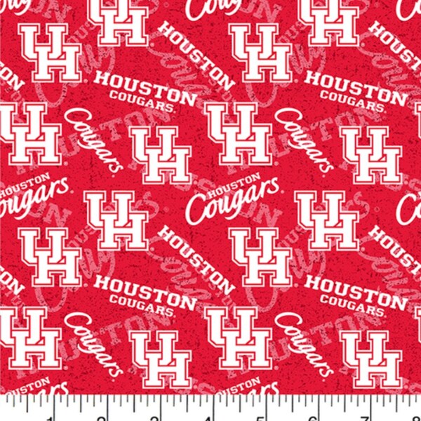 Houston Cougars NCAA College Tone on Tone Design 43 inches wide 100% Cotton Quilting Fabric HOU-1178