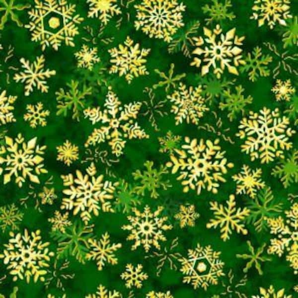 Noel 2023 Snowflakes in Green for Oasis Fabrics 44 inches wide 100% Cotton Quilting Fabric OA-596192