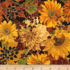 Flowers Autumn Fall Bountiful Flowers Metallic by Timeless Treasures 44 inches wide Quilting Cotton Fabric TT-CM6140-Autumn