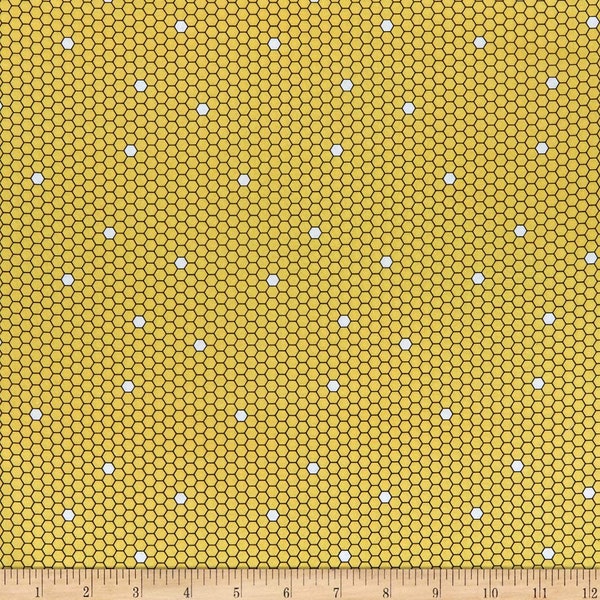 All the Buzz Bees Honeycomb Geo Yellow by Quilting Treasures 100% Cotton Fabric QT-1649-27612-S