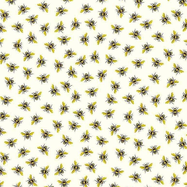 Queen Bee Metallic Tiny Honeybees Bee in Cream by Timeless Treasures 44 inches wide 100% Cotton Quilting Fabric TT-BEE-CD1357-CREAM