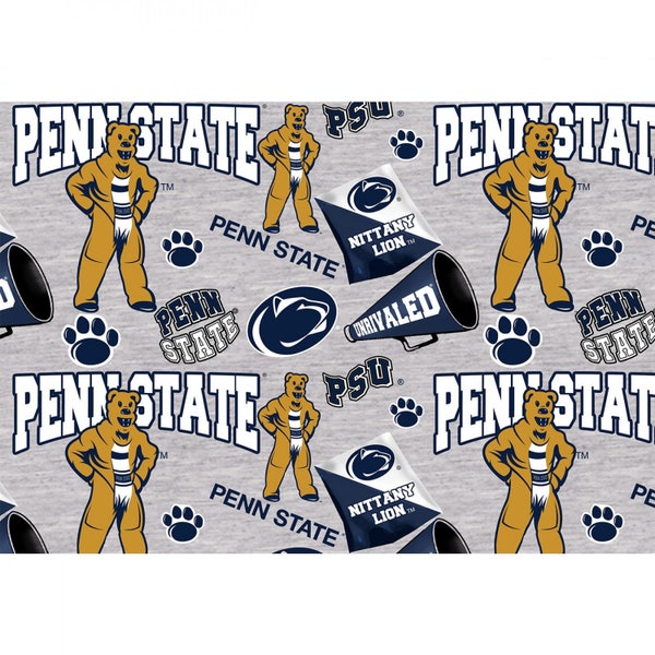 Penn State University Nittany Lions NCAA College PSU Mascot in Heather Gray Digitally Printed 43 inches wide 100% Cotton Fabric PENN-1164