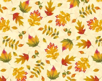 Autumn Glory Herbstlaub in Creme von Freckle and Lollie 100 cm breiter Quilting Stoff aus 100% Baumwolle FL-FLAG-D86-C