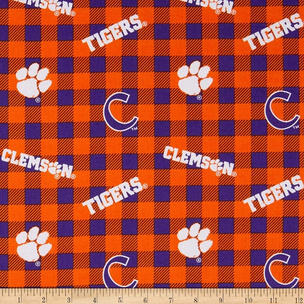 Clemson Tigers NCAA College Buffalo Plaid design 43 inches wide 100% Cotton Quilting Fabric CLEM-1207