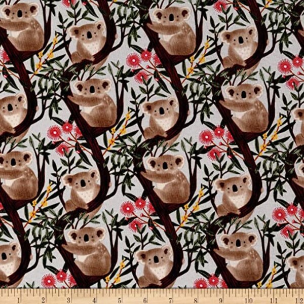 Aussie Friends Koala Bears in Trees on Gray by Victoria Barnes for Blank Quilting 100% Cotton Fabric BQ 2100-90