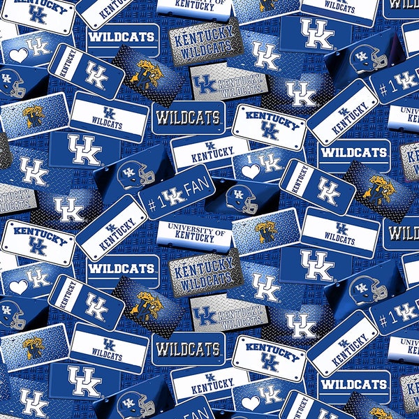 Kentucky Wildcats NCAA College License Plate Design 43 inches wide Quilting Cotton Fabric KY-1210