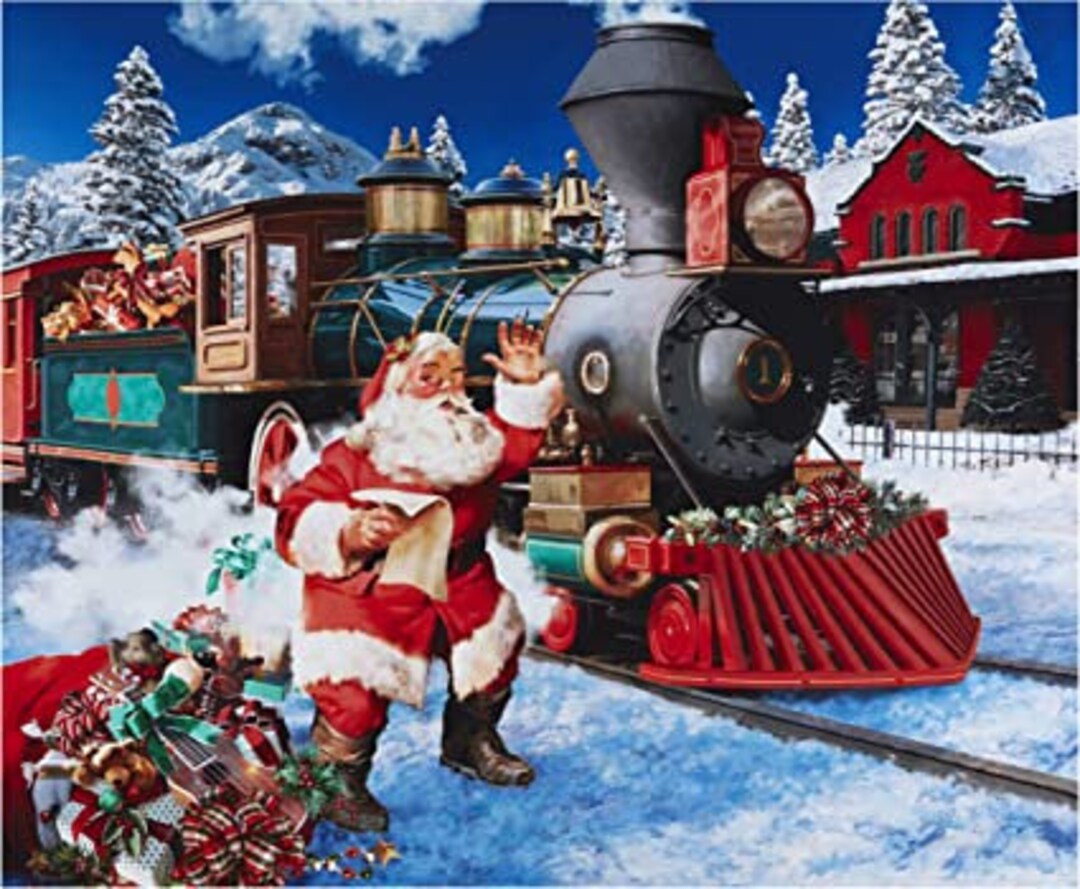 Santa Claus St Nick-all Aboard Christmas Train All Aboard Panel Ol