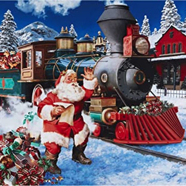 Santa Claus St Nick-All Aboard Christmas Train All Aboard Panel Ol Saint Nick Holiday Hoffman Fabrics 36x44 in Cotton Fabric HF-U5027H-161