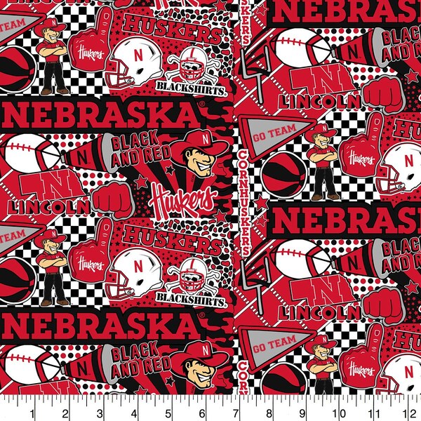 Nebraska Cornhuskers NCAA College Pop Art Graffiti Design 43 inches wide 100% Cotton Quilting Fabric NE-1165