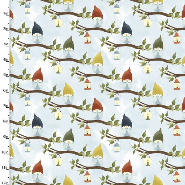 You Light My Way Gnome Owls Sitting on Tree Branches in Blue by Deane Beesley for 3 Wishes 42 in 100% Cotton Quilting Fabric 3W 19452 Blue
