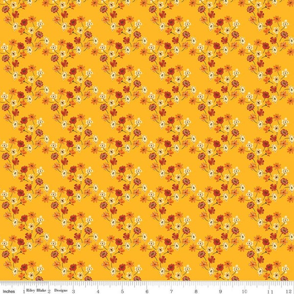 Fall's in Town Floral in Gold by Sandy Gervais for Riley Blake Designs 44 inches wide 100% Cotton Quilting Fabric RB-C13515-Gold