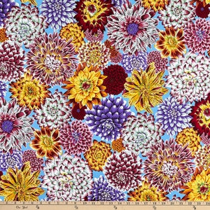 Dancing Dahlias in Multi by Phillip Jacobs for Kaffe Collective 43 inches wide 100% Cotton Quilting Fabric FS PWPJ101.MULTI