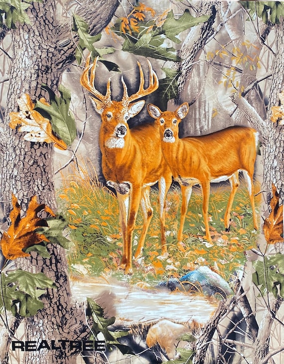 Realtree New Whitetail Buck & Doe Deer Panel by Print Concepts (36 inches x  44 inches) 100% Cotton Fabric - 9903-02