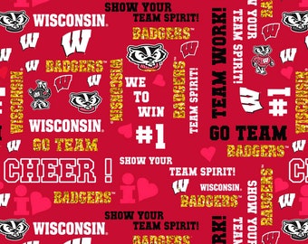 Wisconsin Badgers College College Glitter Gold 110 cm breit 100% Baumwolle WIS-1142