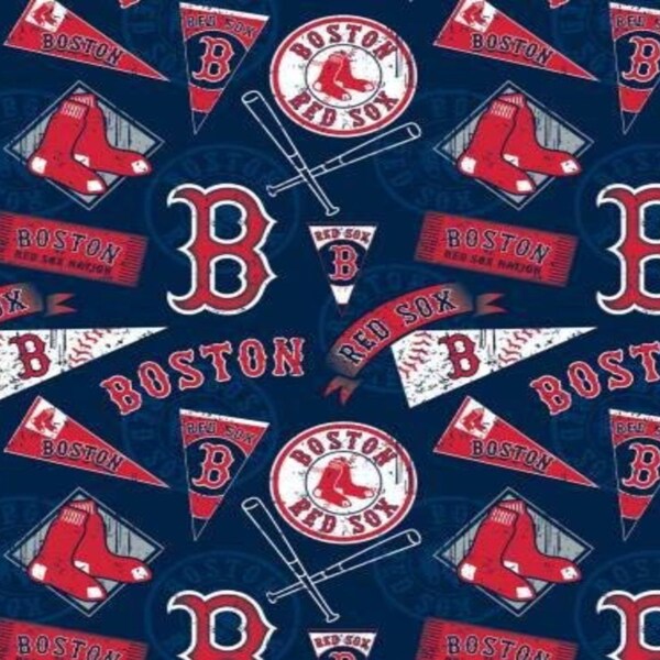 Boston Red Sox MLB Baseball New Retro Design by Fabric Traditions 58-60 inch wide 100% Cotton Fabric MLB-14413B