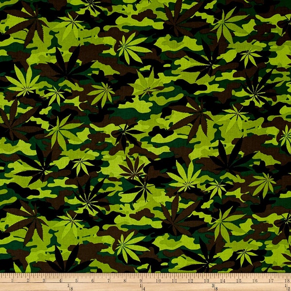 Cannabis Leaf Camo Home Grown Mary Jane camo by Timeless Treasures 44 inches wide 100% Cotton Quilting Fabric TT-C4681 Green