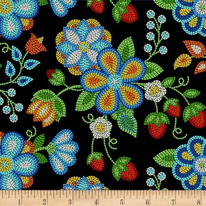 Tucson Beaded Strawberry in Black by Elizabeth's Studio 44 inches wide 100% Cotton Fabric ES-594 Black