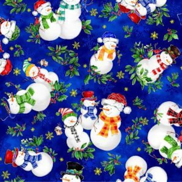 Noel 2023 Tossed Snowmen in Blue for Oasis Fabrics 44 inches wide 100% Cotton Quilting Fabric OA-596171