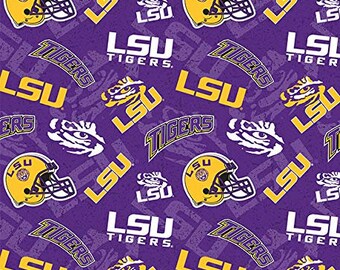 Louisiana State University LSU Tigers NCAA College Tone on Tone Design 43 inches wide 100% Cotton Quilting Fabric LSU-1178