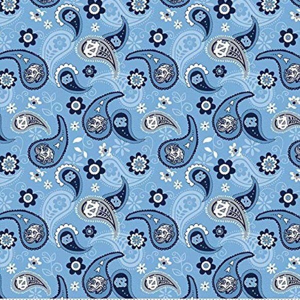 North Carolina at Chapel Hill Tarheels NCAA College UNC Newest Bandana Paisley 43 inches wide 100% Cotton Quilting Fabric NC-1200