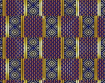 Afrikanischer Kaftan-Steppdecke mit Gold-Metallic-Design in Blau von David Textiles, 111,8 cm breit, 100 % Baumwollstoff, DX-2442-0C-1, Blau