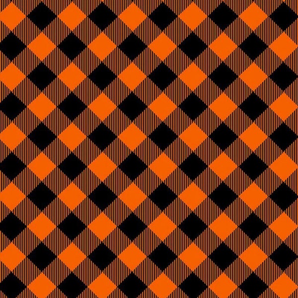 Priscilla's Pretty Plaids Bias Buffalo Check in Orange and Black by Priscilla Blain for Henry Glass 44 inches 100% Cotton Fabric HG-9300-39