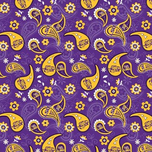 Louisiana State University LSU Tigers NCAA  College Bandana Paisley Design 43 inches wide 100% Cotton Quilting Fabric LSU-1200